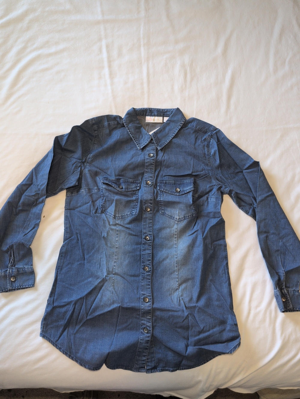 Belle by Kim Gravel Washed Blue Denim Button-Down Shirt